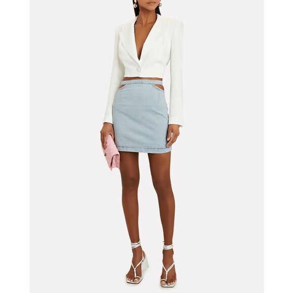 NWT Revolve WeWoreWhat Cut Out Denim Mini Skirt Women's S Blue Light Wash High W - Picture 1 of 7